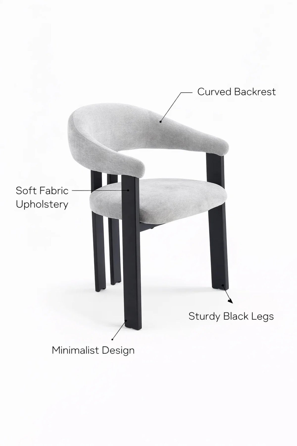 Light Grey Armchair with Black Wooden Legs, 79x48x49 CM light grey armchair Dining Room