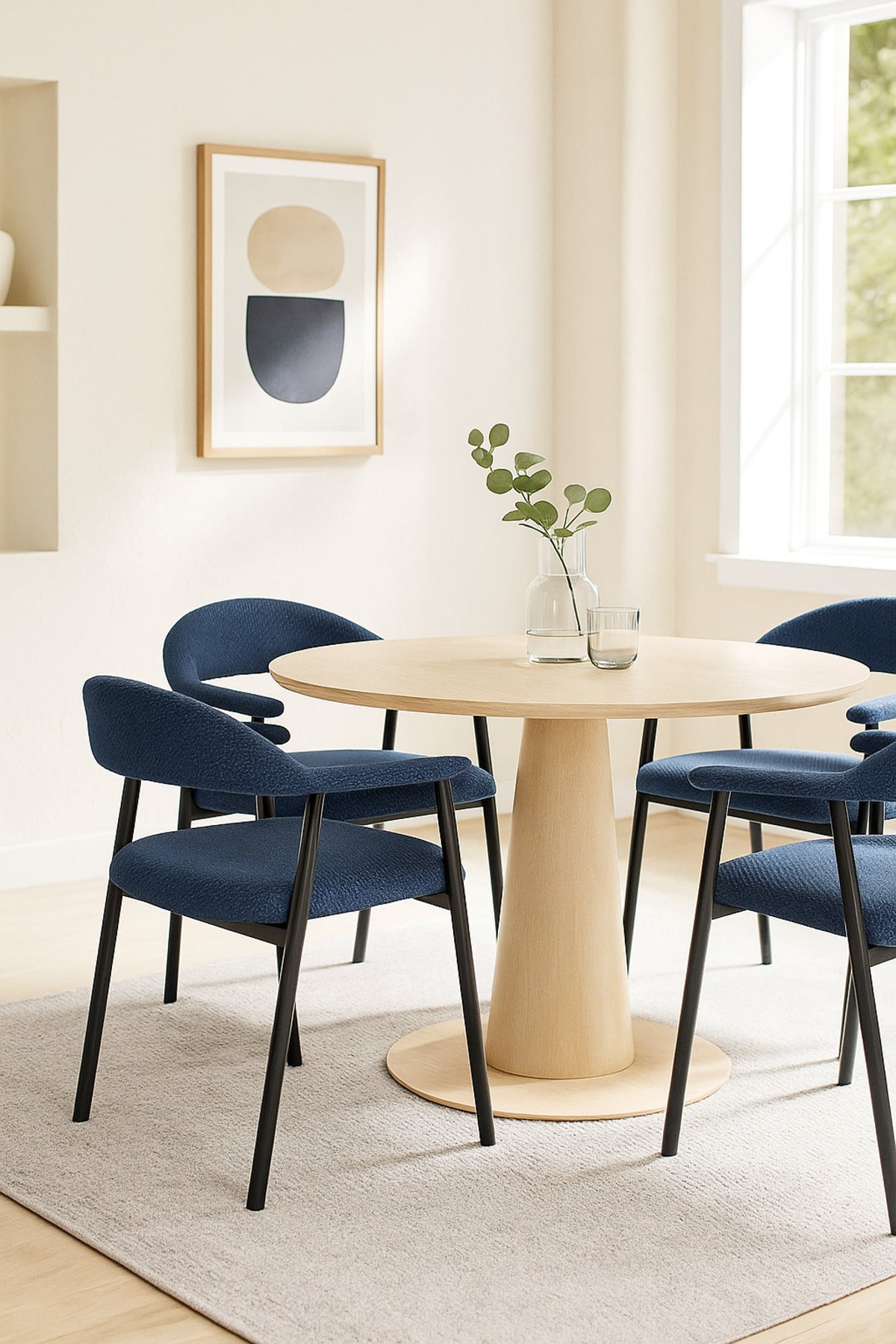 Blue Fabric Dining Chair Ð Modern Minimalist Armchair with Black Metal Legs for Dining Room & Office