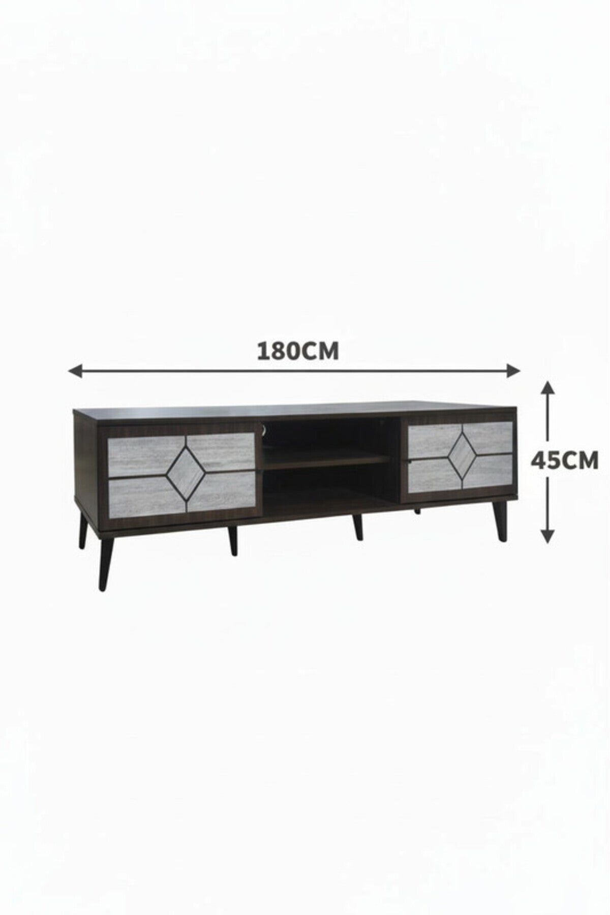 Modern Brown.G TV Table with Storage Cabinets & Open Shelving Unit