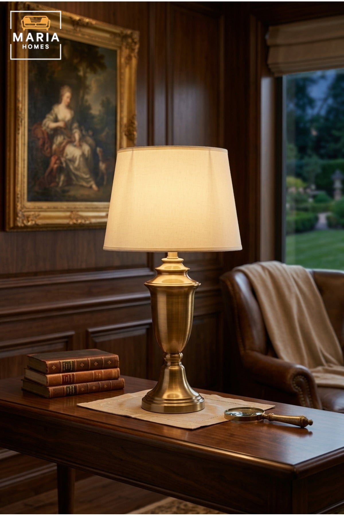 Classic Antique Gold Table Lamp with Decorative Urn Base and White Fabric Shade Elegant Bedside Light for Bedroom Living Room Office and Hotel Décor