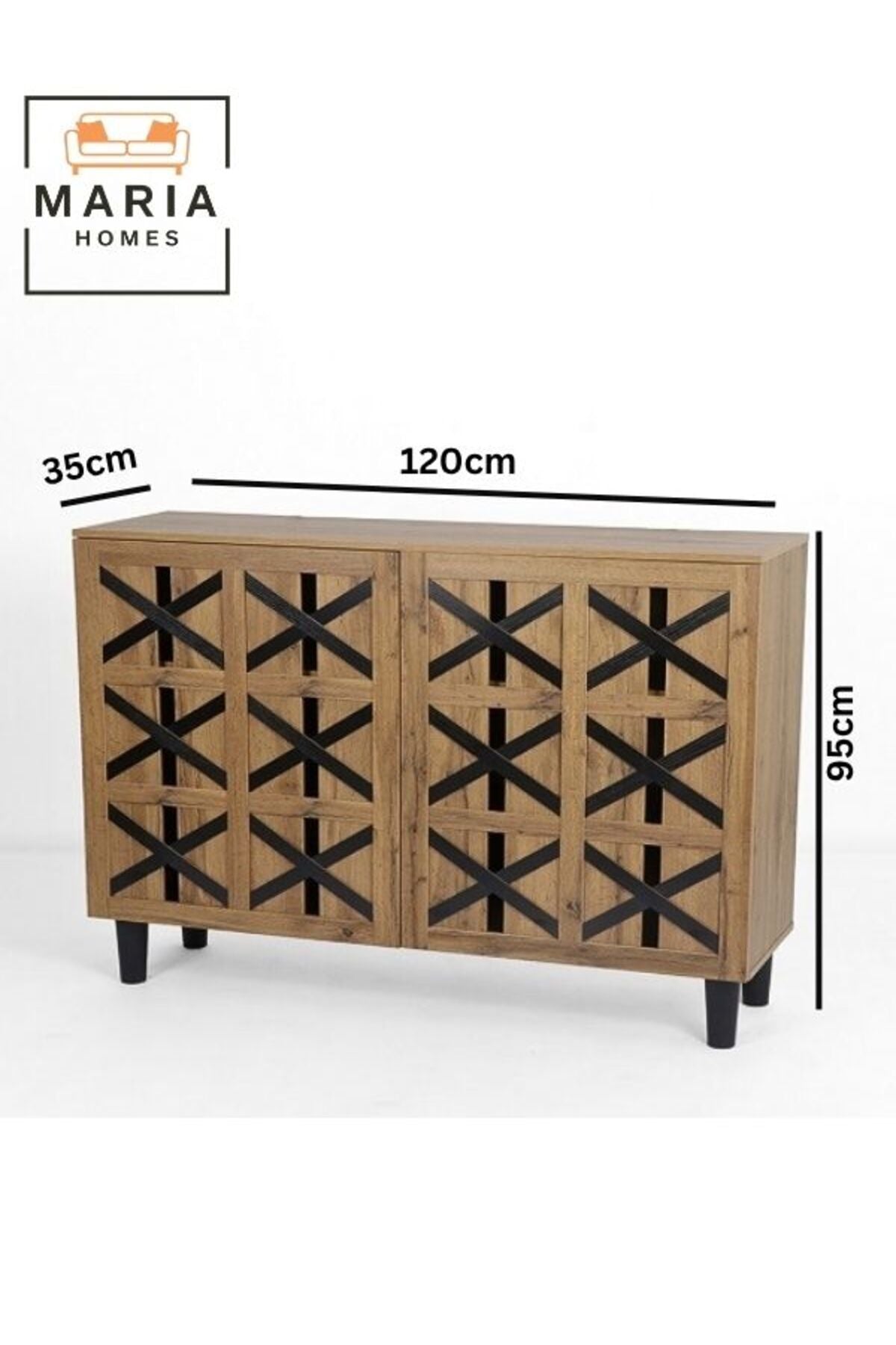 Large Rustic Shoe Rack Cabinet with Black Cross Design Ð 4-Door Wooden Storage Unit for Entryway