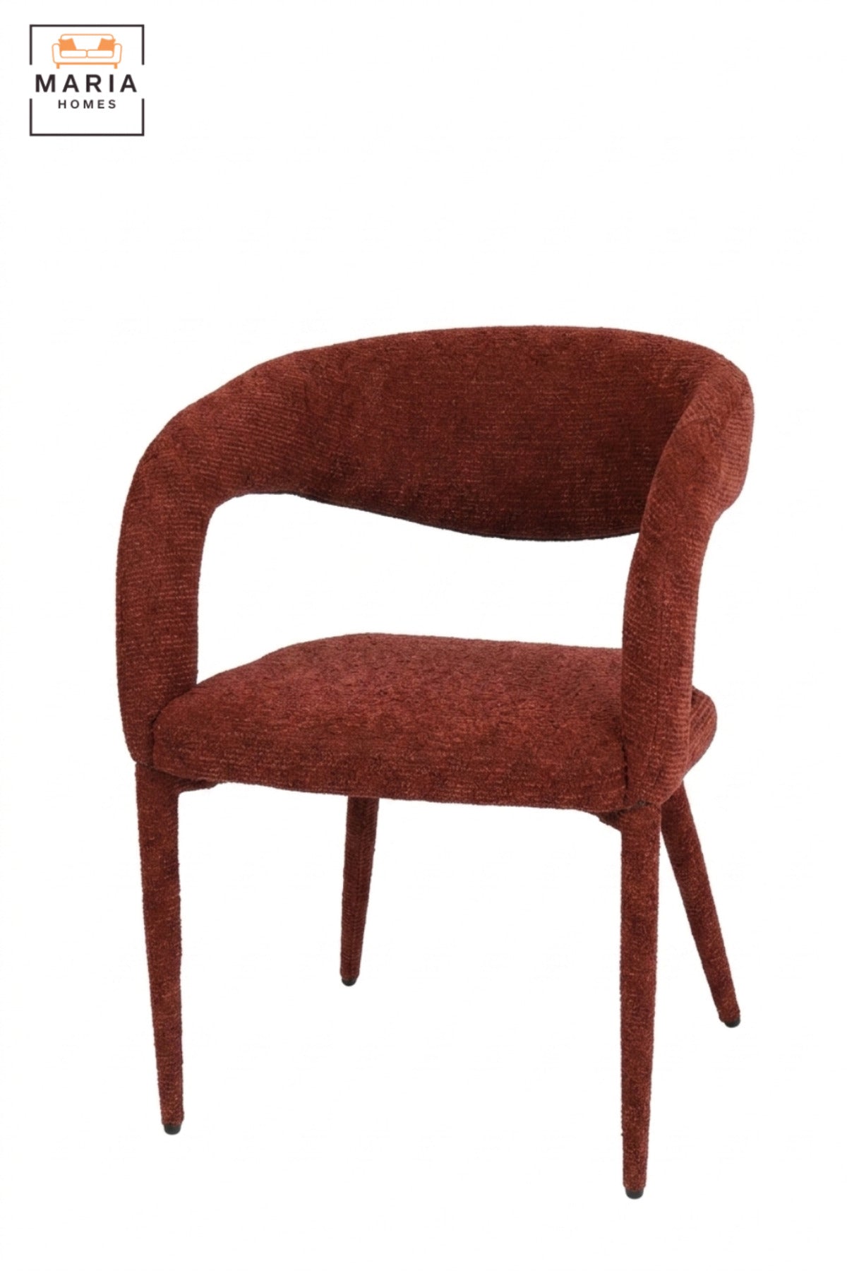 Modern Rust Orange Upholstered Dining Chair with Curved Open Backrest, Padded Seat and Contemporary Design for Dining Room, Kitchen, Café & Restaurant