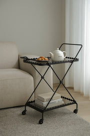 Elegant Black Metal Serving Trolley with Wheels Ð 2-Tier Bar Cart 58_38_90 cm