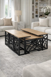 Modern Wood Coffee Table Set with 6 Side Tables 130 × 70 45 cm modern wood coffee