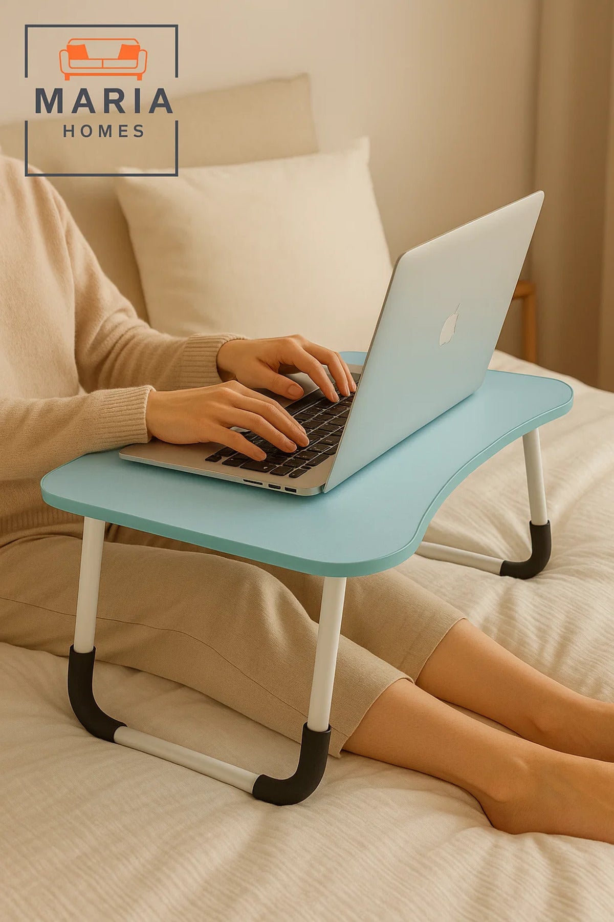 Portable Blue Foldable Laptop Table for Bed and Sofa with Tablet Slot