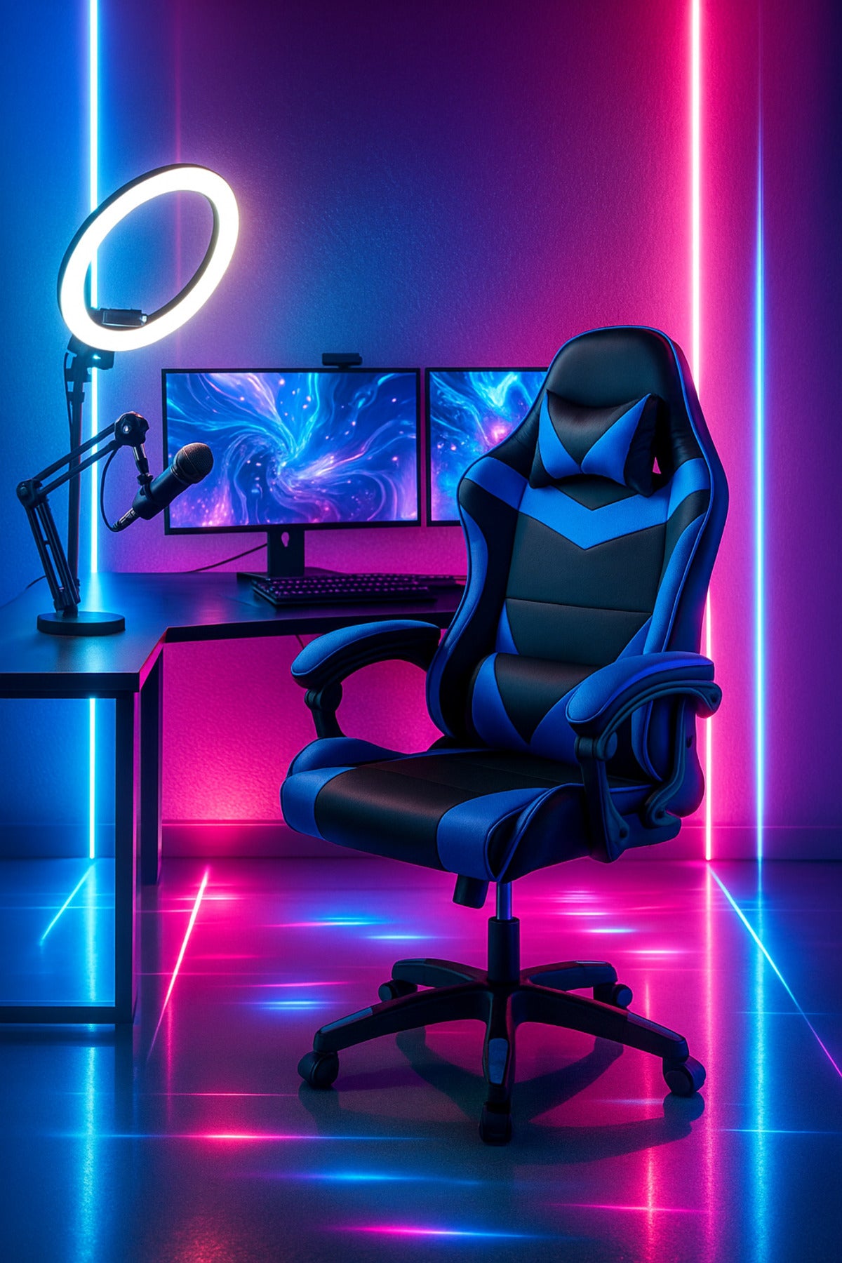 Blue and Black Gaming Chair Ergonomic Chair with Adjustable Height Swivel Base & Lumbar Support