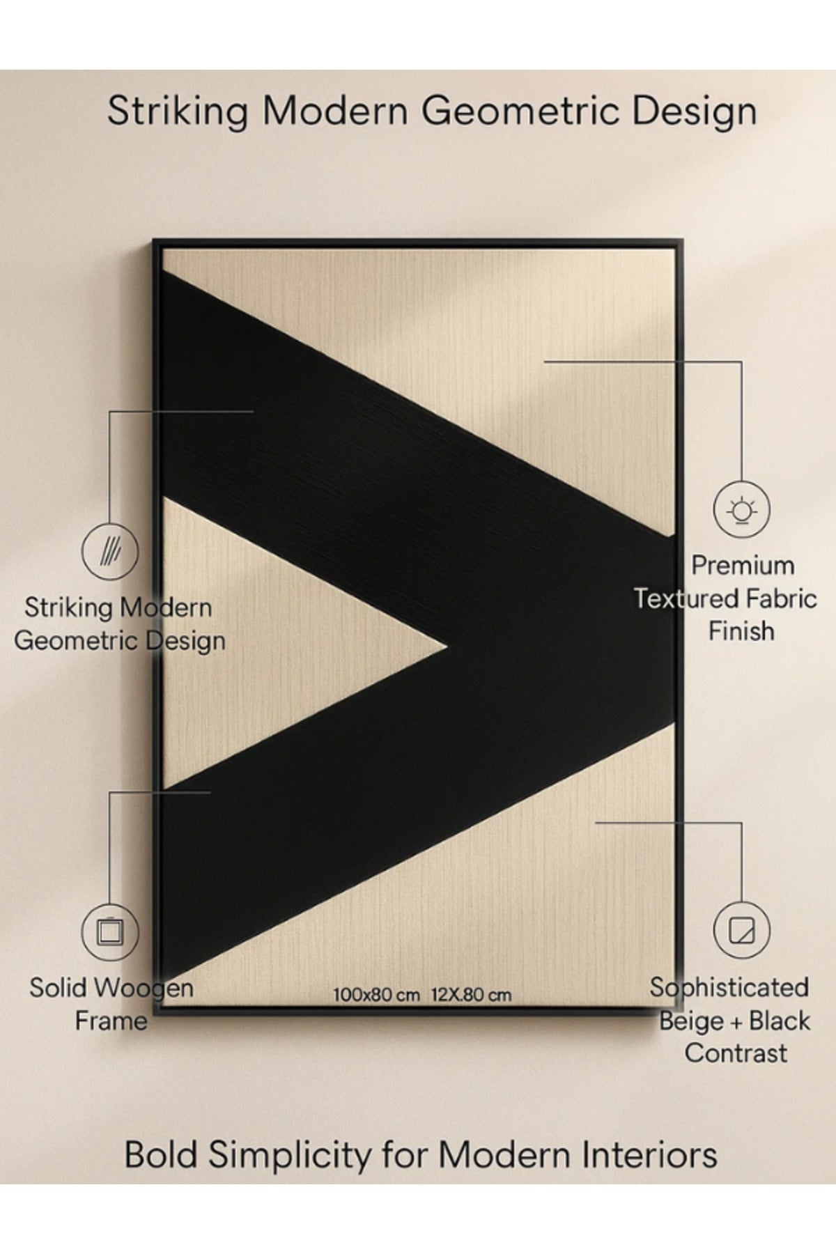 Modern Abstract Wall Art Ð 120_80 cm Beige and Black Geometric Framed Canvas