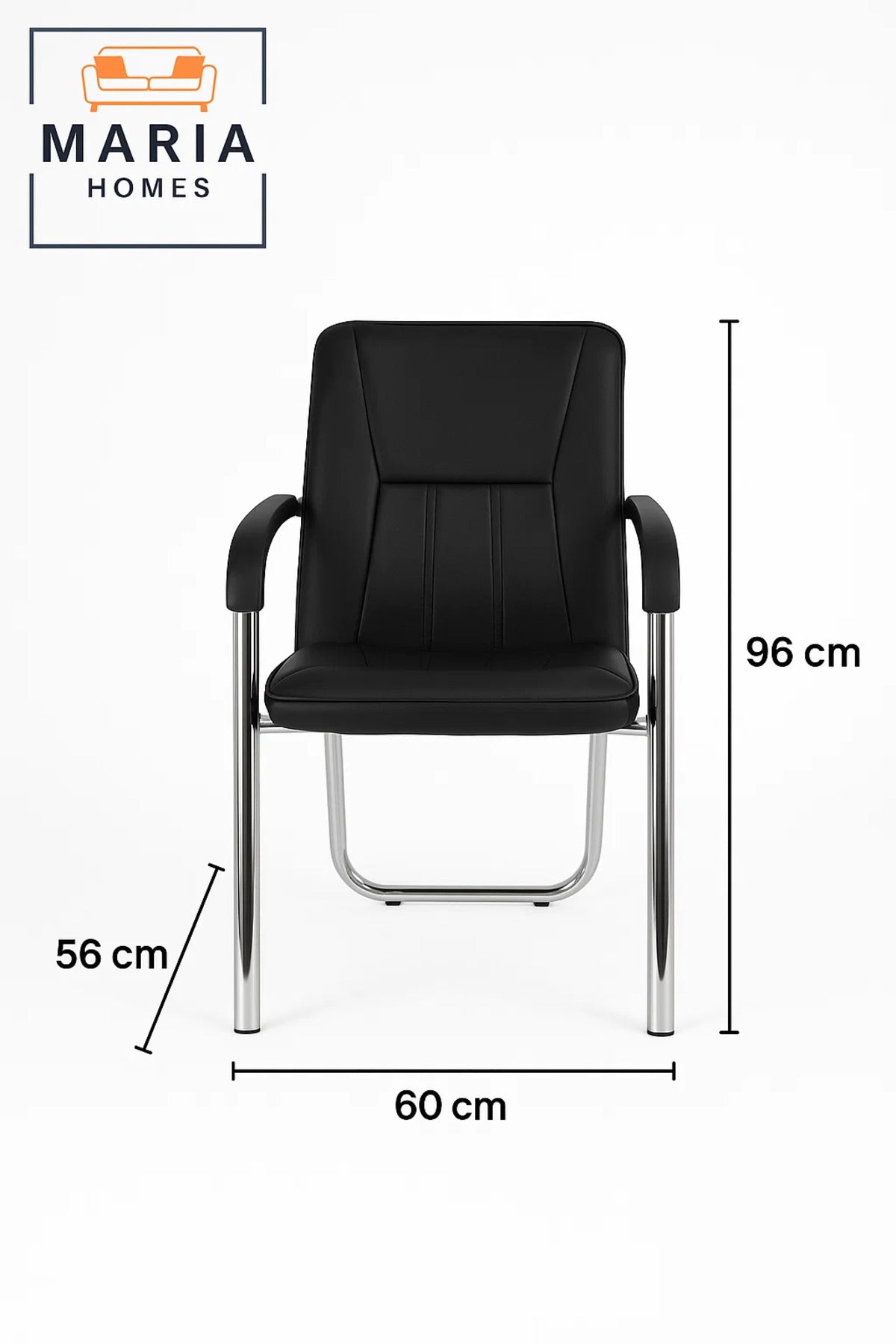 Comfortable Black Leather Office Visitor Chair with Padded Seat and Chrome Legs