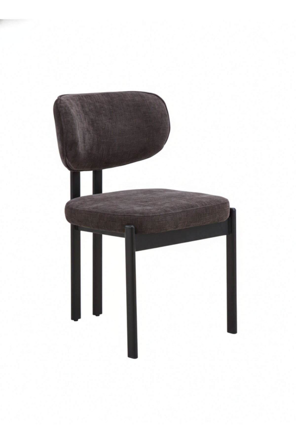 Dark Grey Upholstered Chair with Black Metal Legs, 80x49x48 CM dark grey upholstered
