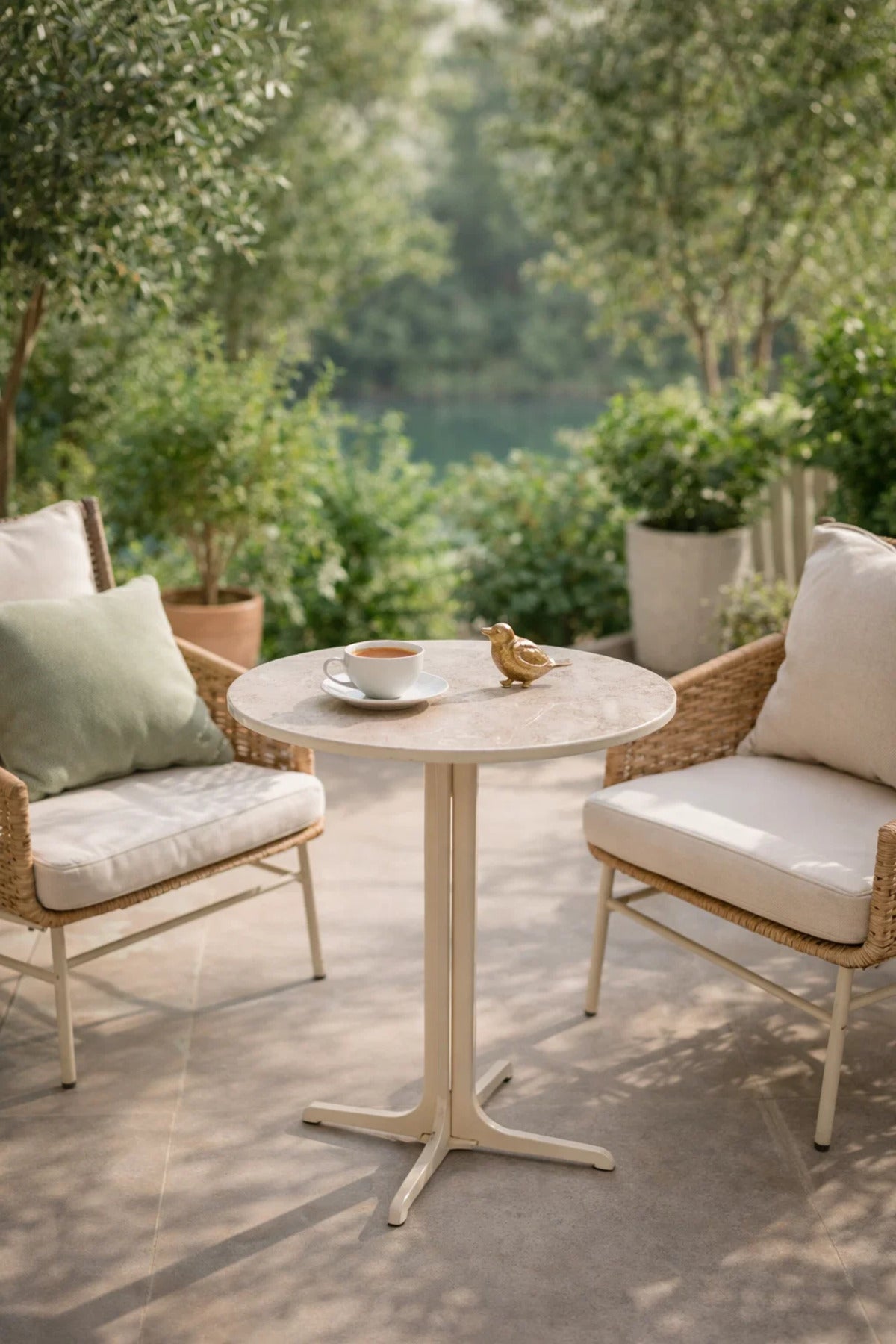 Round Beige Coffee Table Marble Style Top with Metal Base Side Table 45_45_50 cm