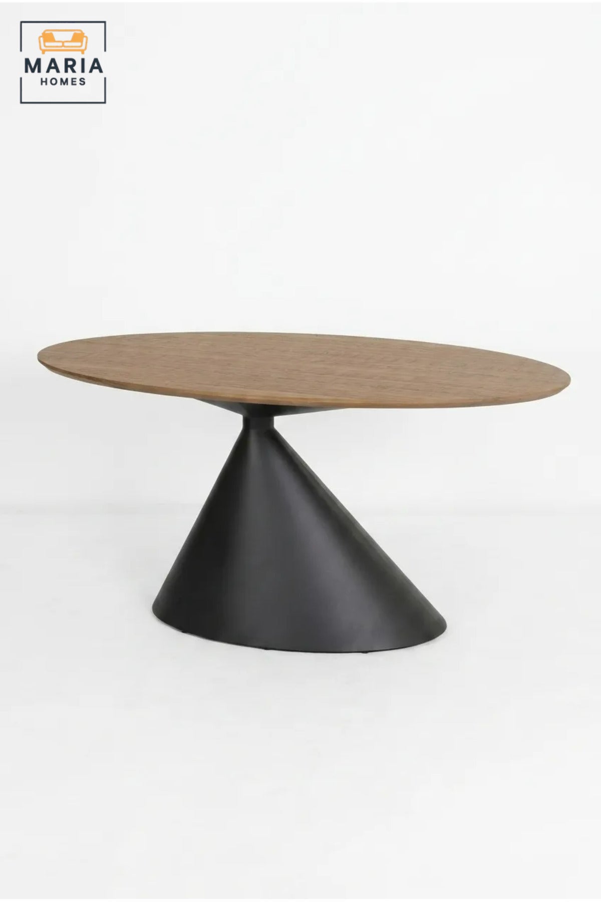 Large Oval Dining Table with Wooden Top and Sculptural Cone Pedestal Base, Modern Table for Dining Room, Kitchen, Café, Restaurant and Meeting Area