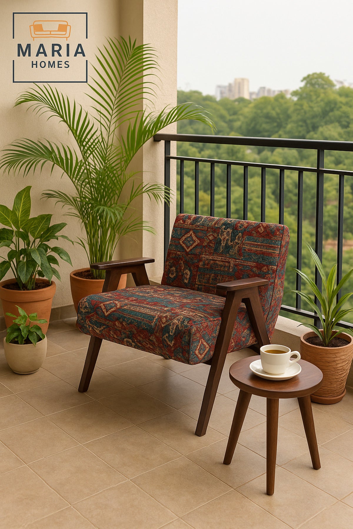 Traditional Armchair Ð Vintage Wooden Frame Single Sofa with Patterned Fabric Upholstery