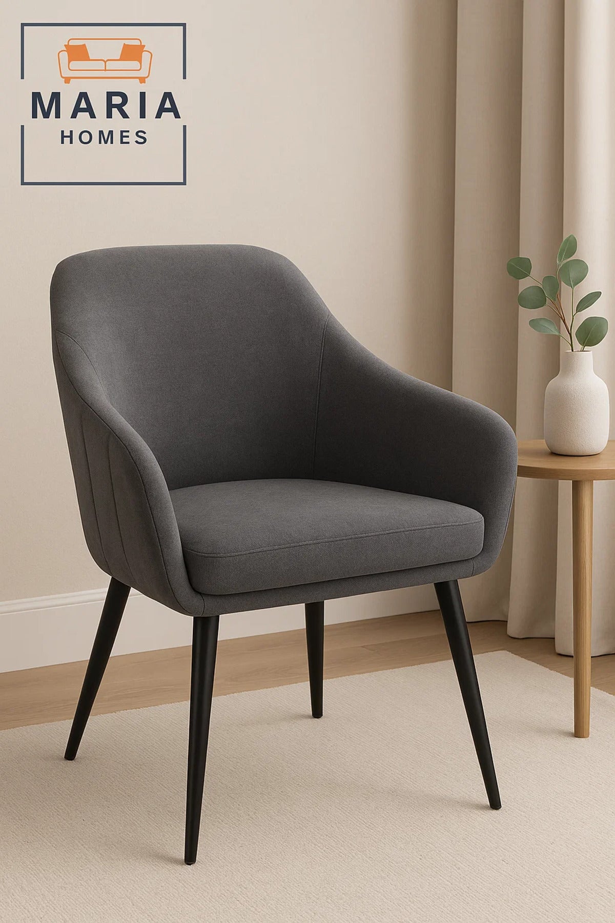 Dark Grey Fabric Armchair Ð Upholstered Modern Lounge Chair with Black Legs for Home or Office