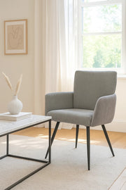 Contemporary Light Grey Corduroy Armchair with Metal Legs, Comfortable Modern Accent Chair