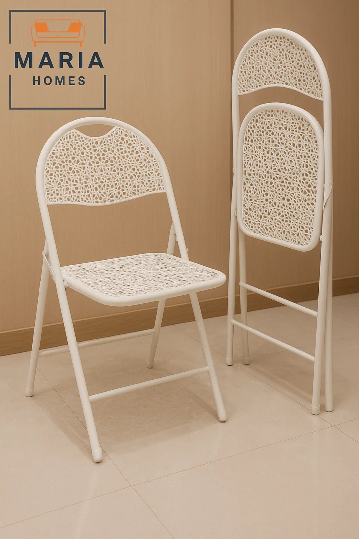White Folding Chair with Decorative Cut-Out Back Ð Lightweight & Compact Design