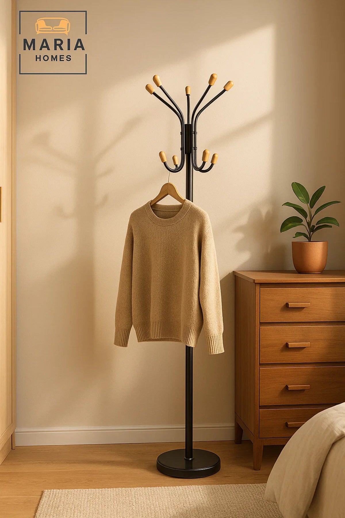 Metal Coat Rack Stand Ð Black Floor Clothes Hanger with Multi Hooks for Home and Office