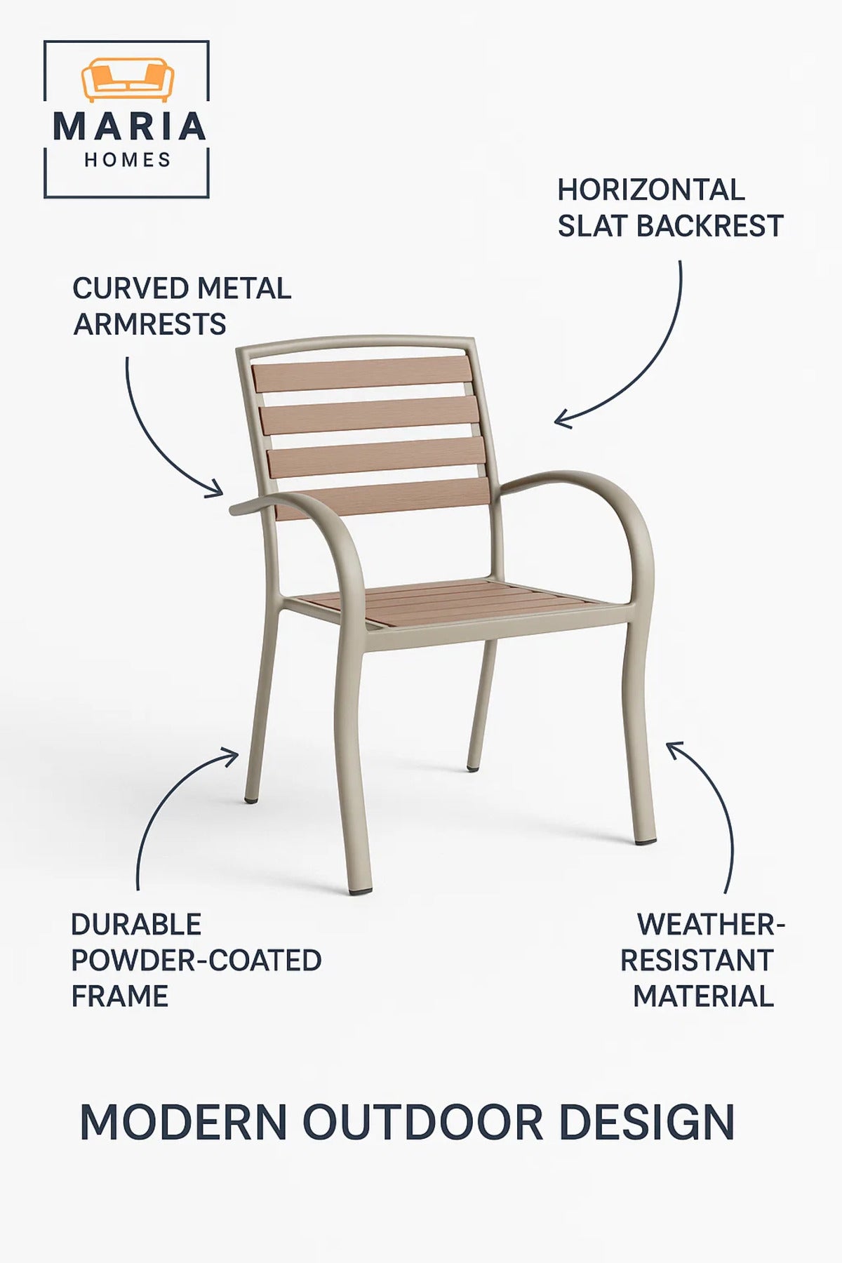 Coffee Outdoor Dining Chair Metal Frame Garden Patio Balcony Durable Modern Armchair D03