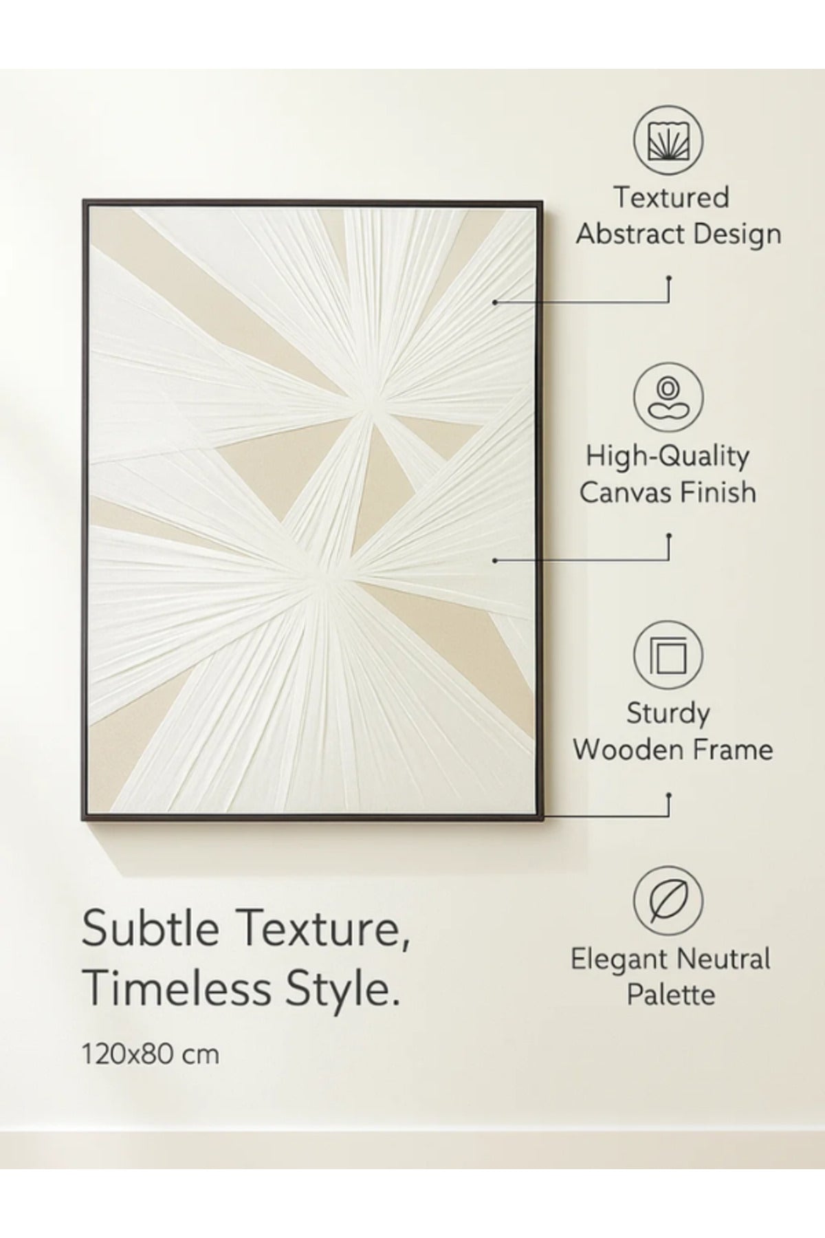 3D White Geometric Canvas Wall Art with Black Frame Ð 120_80 cm