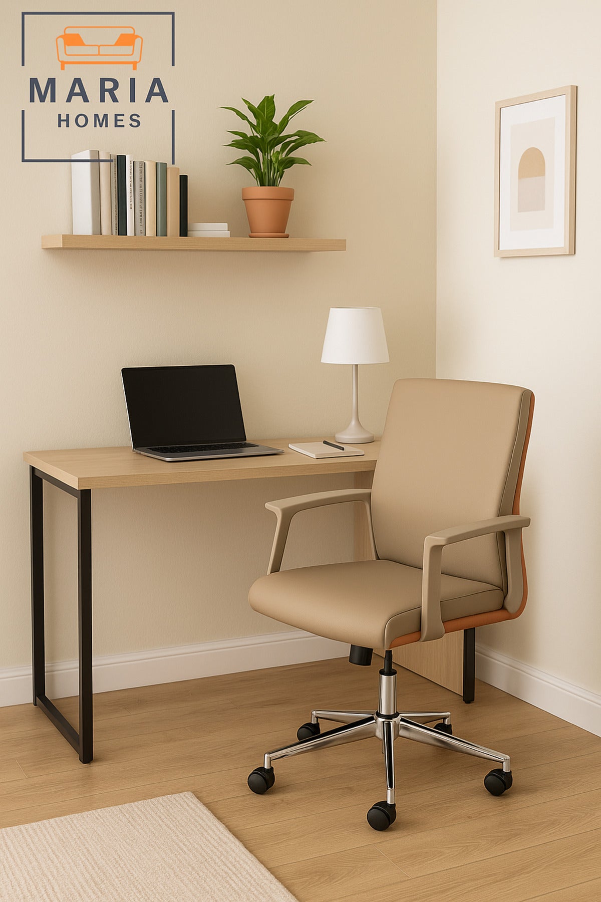 Beige + Orange Office Chair Ð Ergonomic Design with Swivel Base
