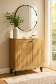Light Brown Wooden Storage Cabinet 80_32_94 cm Ð Modern 2-Door Cupboard with Arch Design