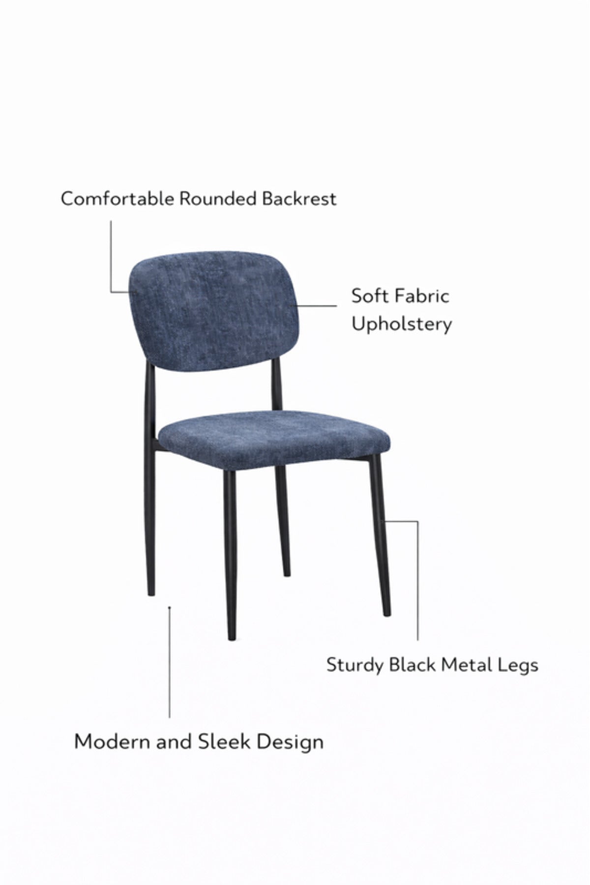 Dark Grey Upholstered Dining Chair with Black Metal Legs Modern Fabric Dining Chair