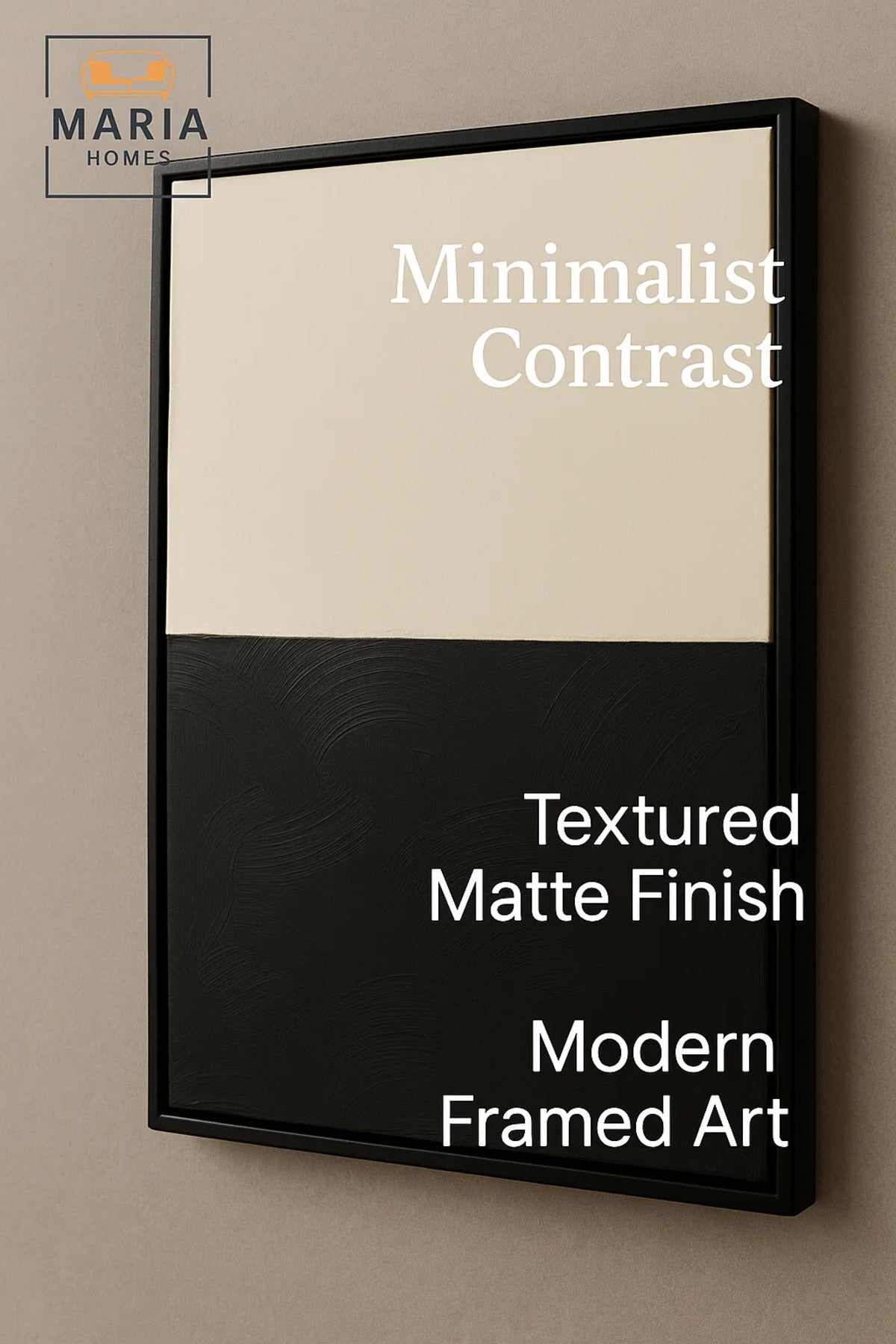 Framed Minimalist Wall Art Ð Half Black & Half White Textured Abstract and Size 100*140 cm