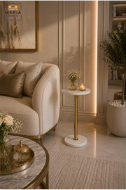 Luxury Marble Side Table Gold Metal Frame Round Accent Table for Living Room Bedroom