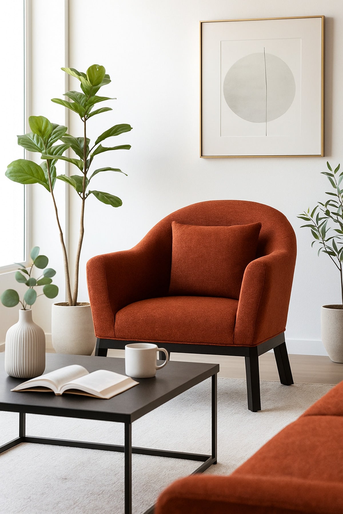 Orange Fabric Armchair Ð Modern Single Seater Lounge Chair with Cushion for Living Room & Bedroom