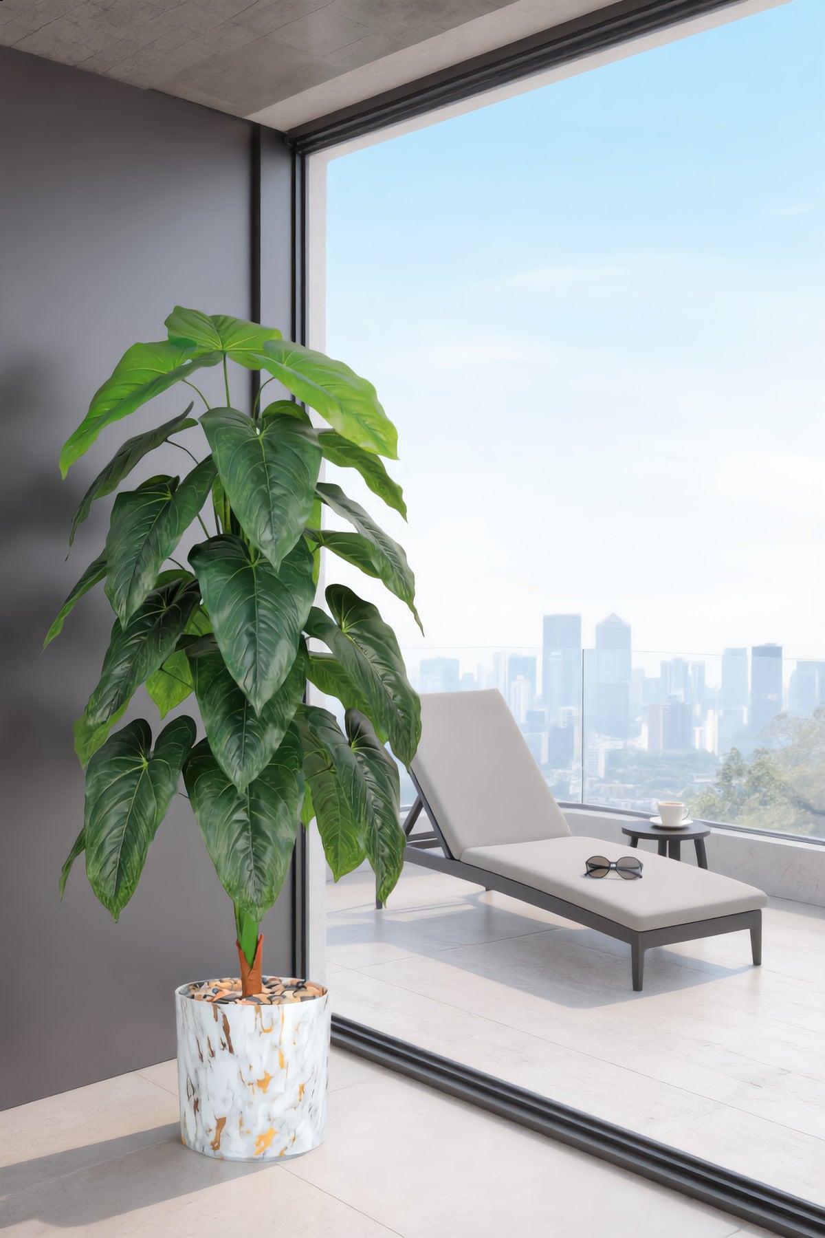 135 cm Artificial Philodendron Tree with Marble-Style with Pot – Modern Indoor Decor