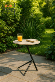 Modern Beige Marble Side Table 50_39_65 cm Ð Stylish Metal Frame Accent Table