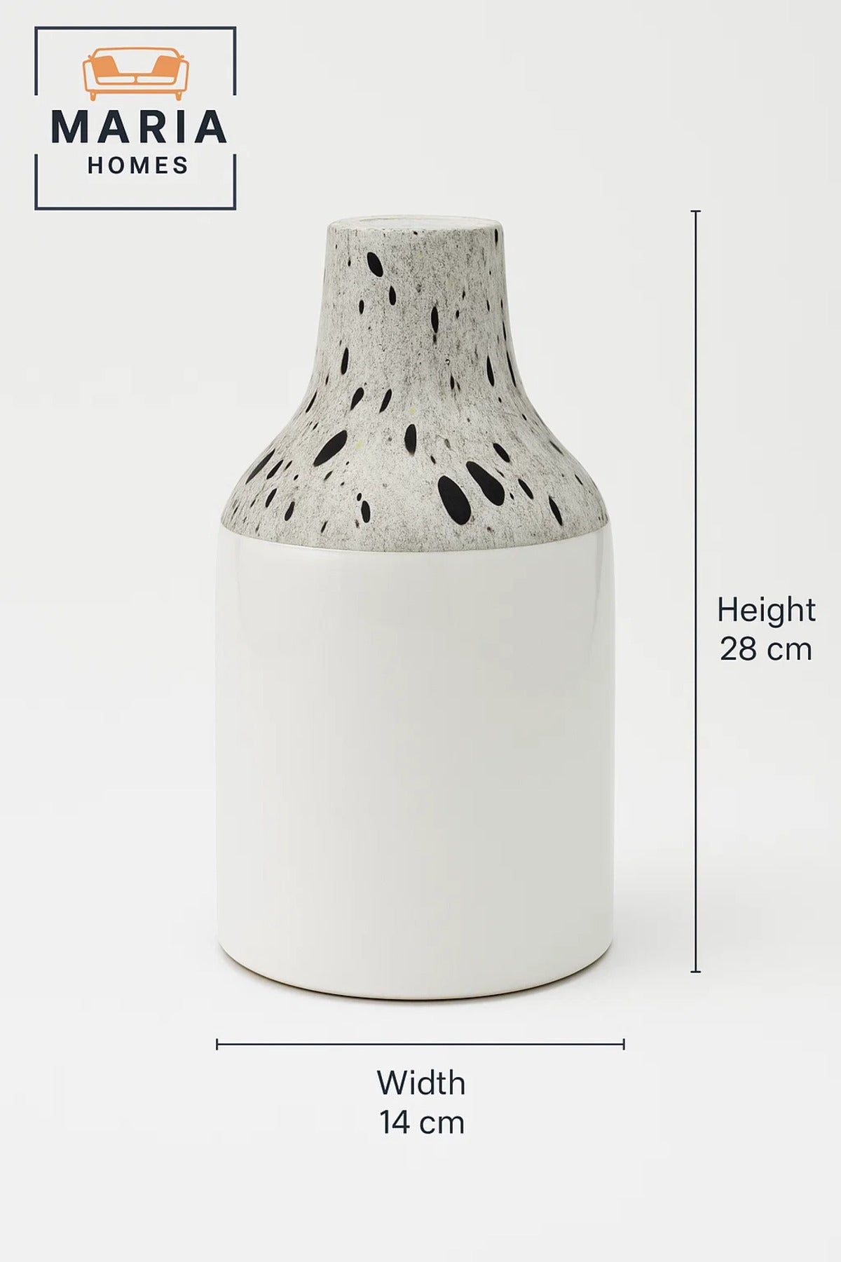 White Ceramic Vase with Terrazzo Speckled Neck – Modern Glossy Decorative Flower Pot
