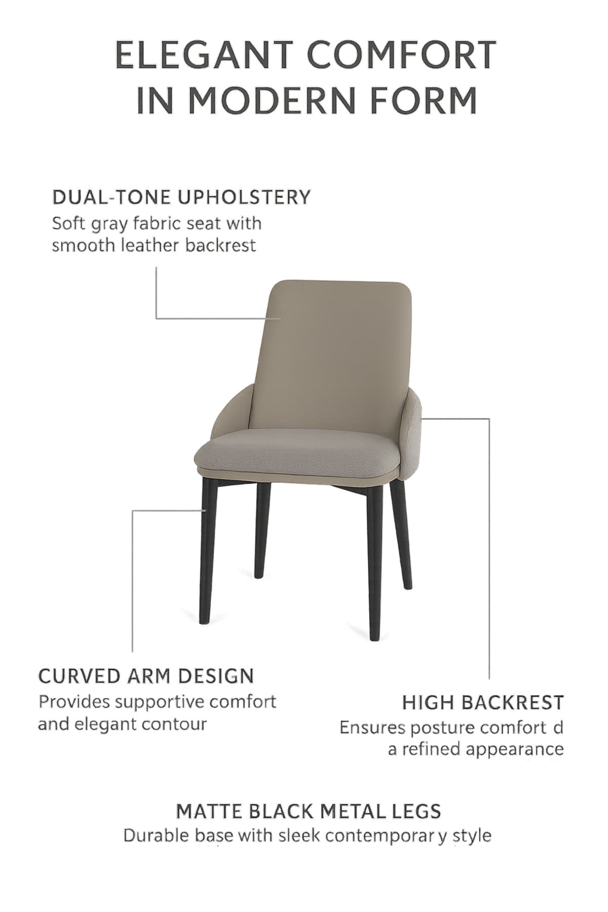 Gray Dining Chair Ð Modern Upholstered Chair with PU Leather Back and Fabric Seat for Dining Room &