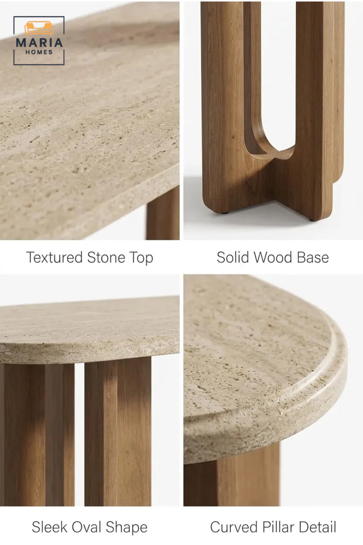 Modern Marble Top Console Table with Wooden Base for Entryway, Hallway & Living Room