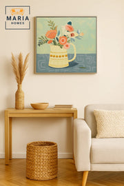 Framed Floral Wall Art Ð Vase with Pastel Flowers on Soft Blue Background.Size 80*80 cm