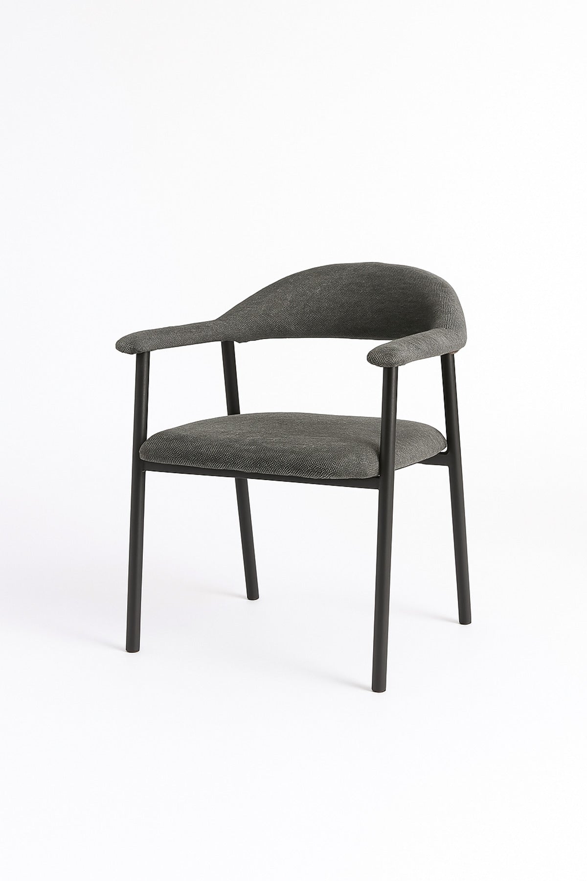 Grey Fabric Dining Chair Ð Modern Minimalist Armchair with Black Metal Legs for Dining Room & Office