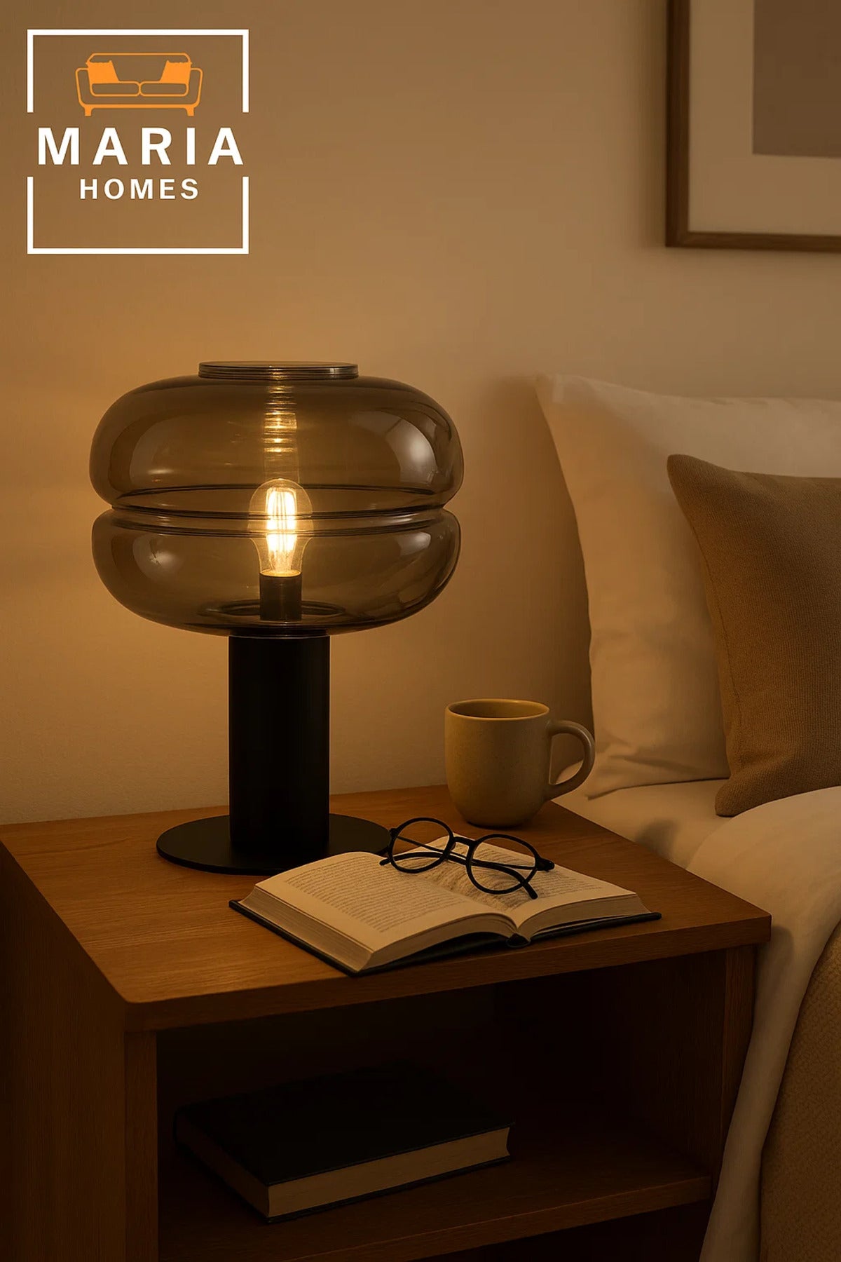 Modern Black Table Lamp with Smoked Glass Shade