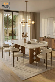 Modern Rectangular Dining Table with Wooden Top and Decorative Wooden Base, Contemporary Dining Table for Dining Room, Kitchen, Café and Restaurant