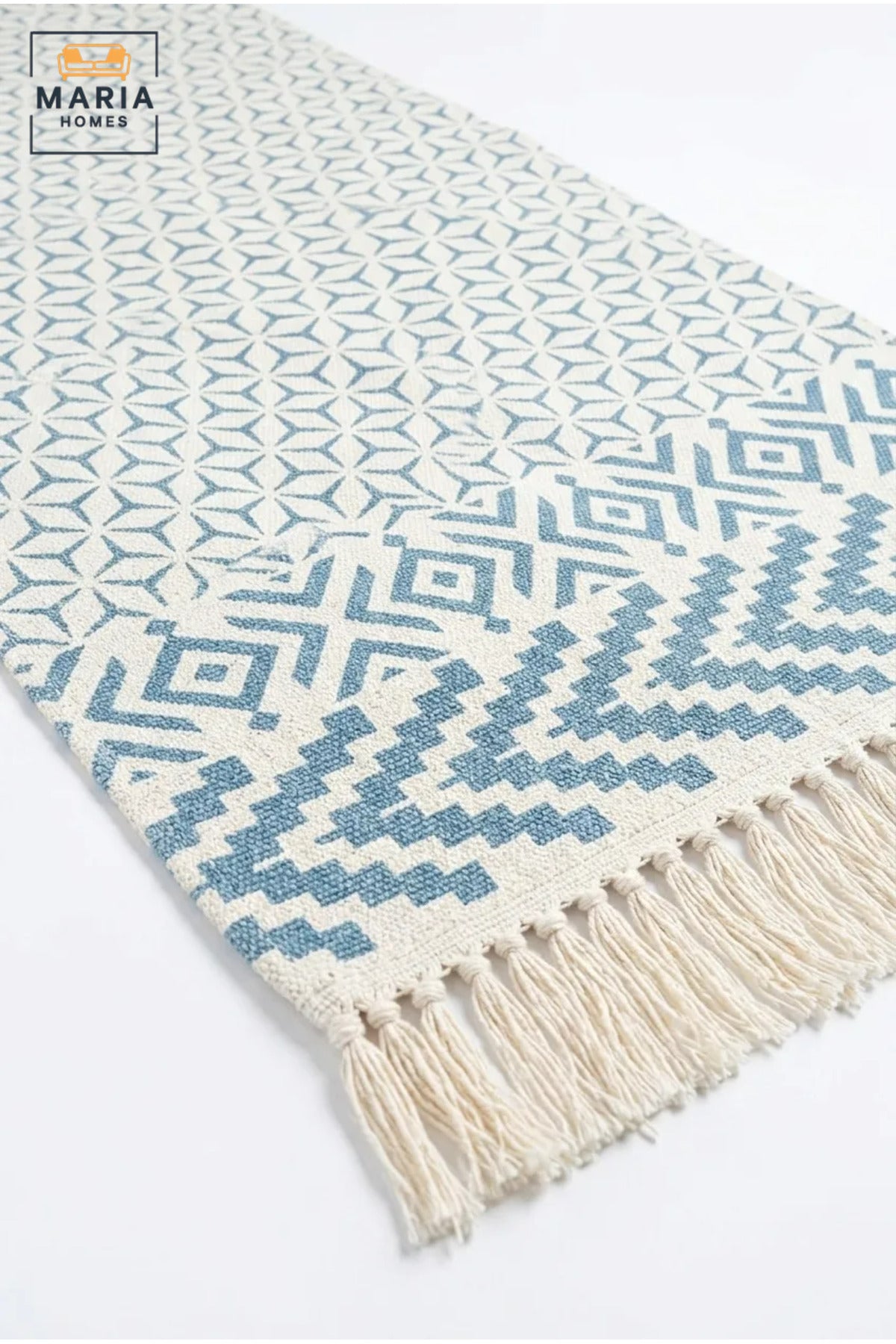 Geometric Runner Rug with Fringed Edges, Long Decorative Floor Carpet for Hallway, Bedroom, Living Room, Entryway, Kitchen and Bedside Area