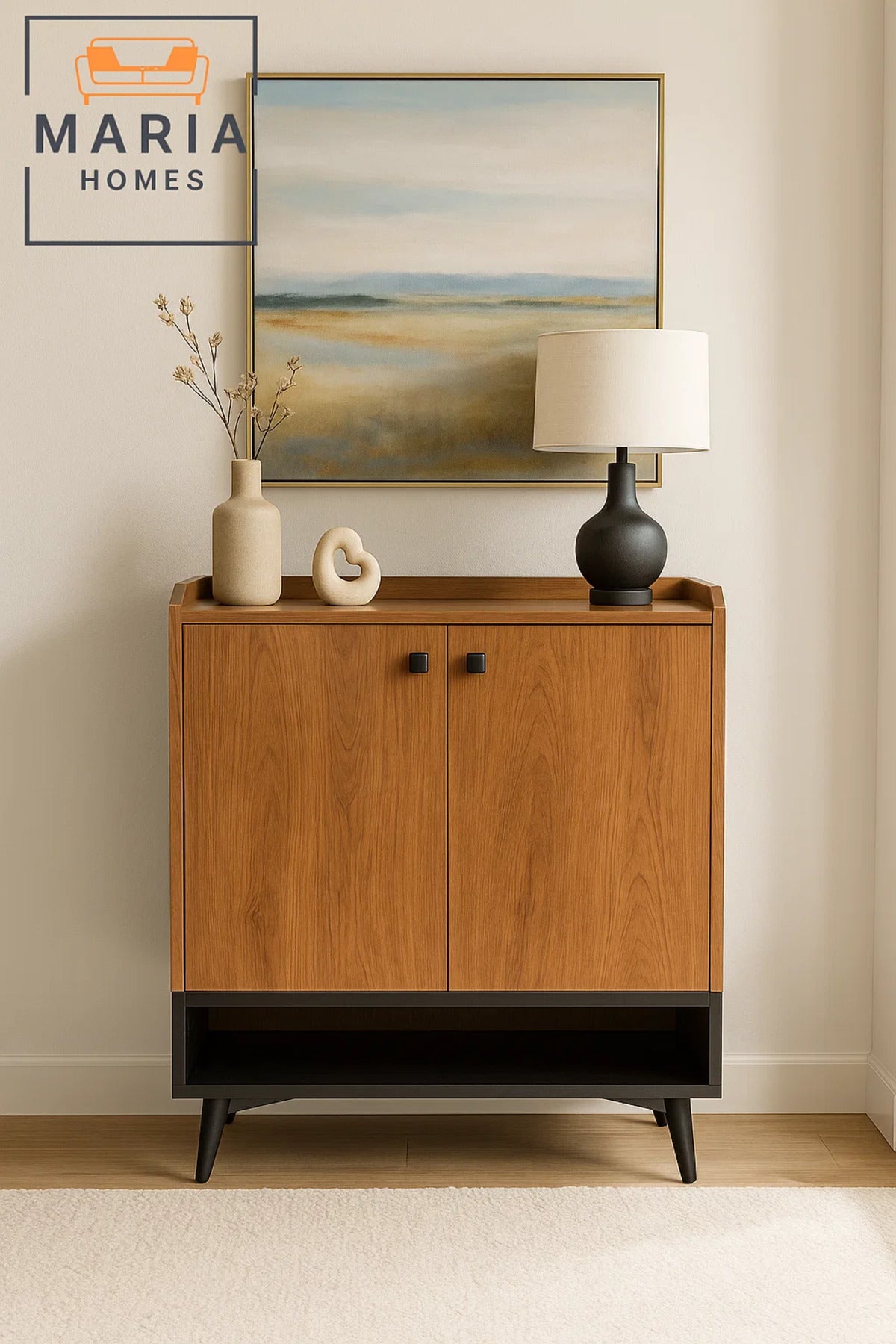 Rustic Brown Shoe Rack Cabinet with Bottom Shelf Ð Modern Wooden Storage Organizer for Entryway