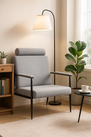 Light Grey Lounge Chair with Headrest | Modern Comfortable Armchair for Living Room & Office Decor