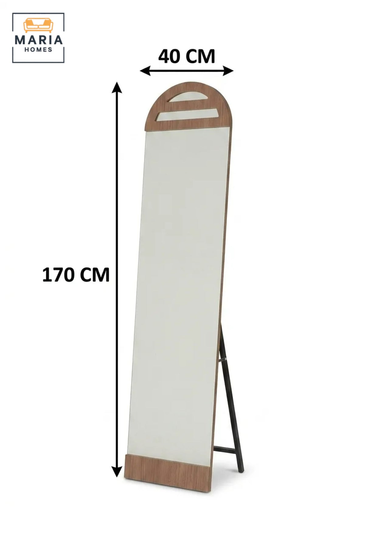 Modern Full Length Floor Mirror with Arched Wooden Frame and Freestanding Support, Dressing Mirror for Bedroom, Entryway, Wardrobe, Salon and Boutique