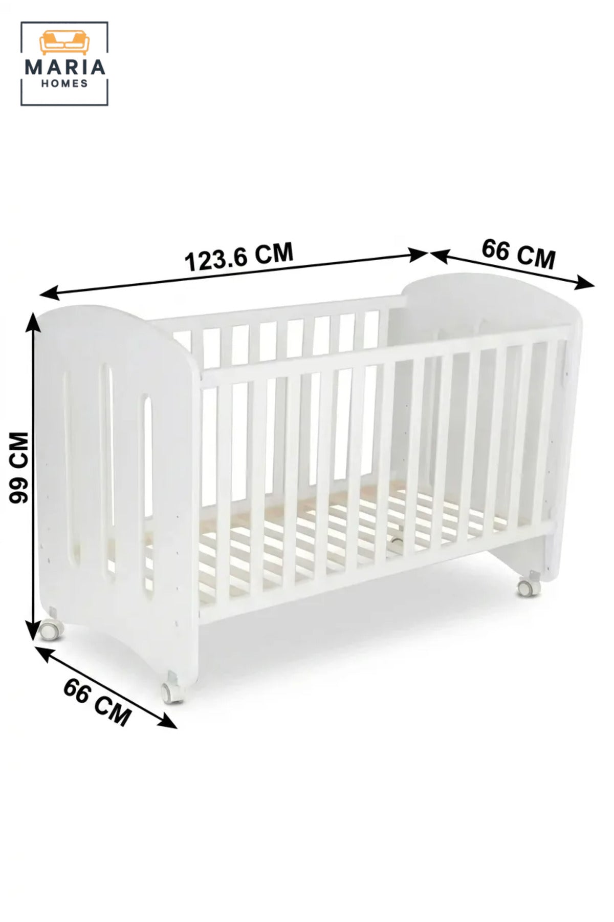 Wooden Baby Cot with Safety Rails and Caster Wheels, Modern Nursery Crib Bed with Slatted Sides for Newborn Babies, Infants and Toddlers