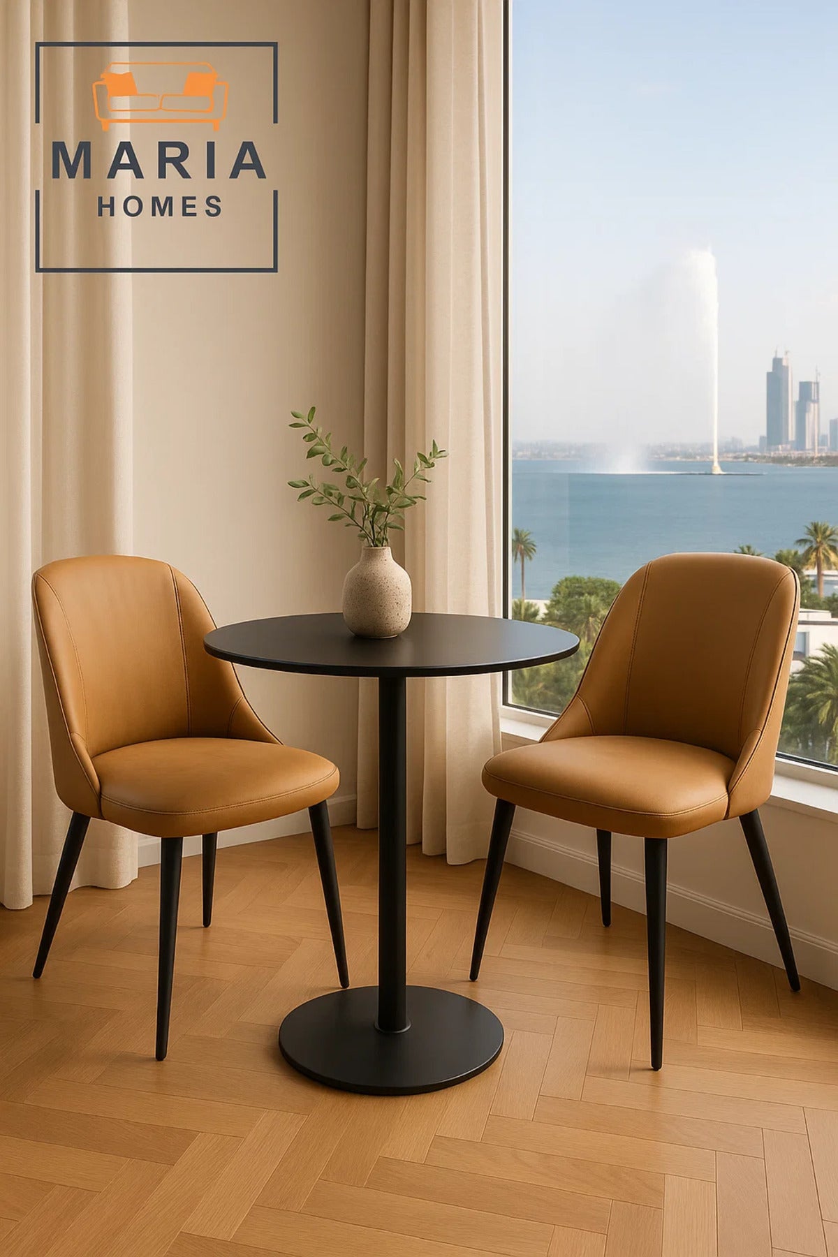 Modern Tan Upholstered Dining Chair Ð Comfortable Padded Seat with Black Metal Legs for Home & CafŽ
