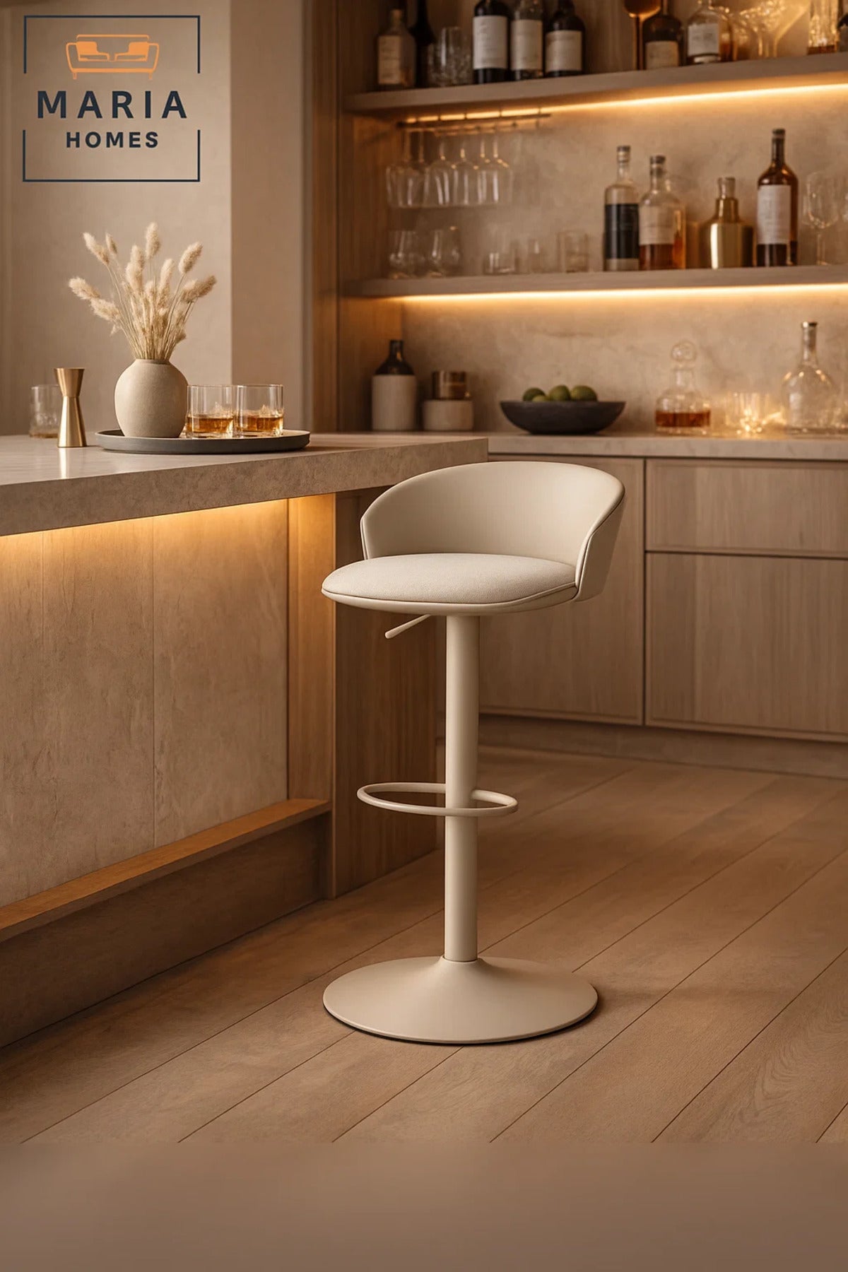 Modern Adjustable Bar Stool Beige High Chair with Footrest