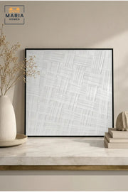 White Woven Texture Wall Art with Black Frame √ê Modern Abstract Minimalist Decorative Panel