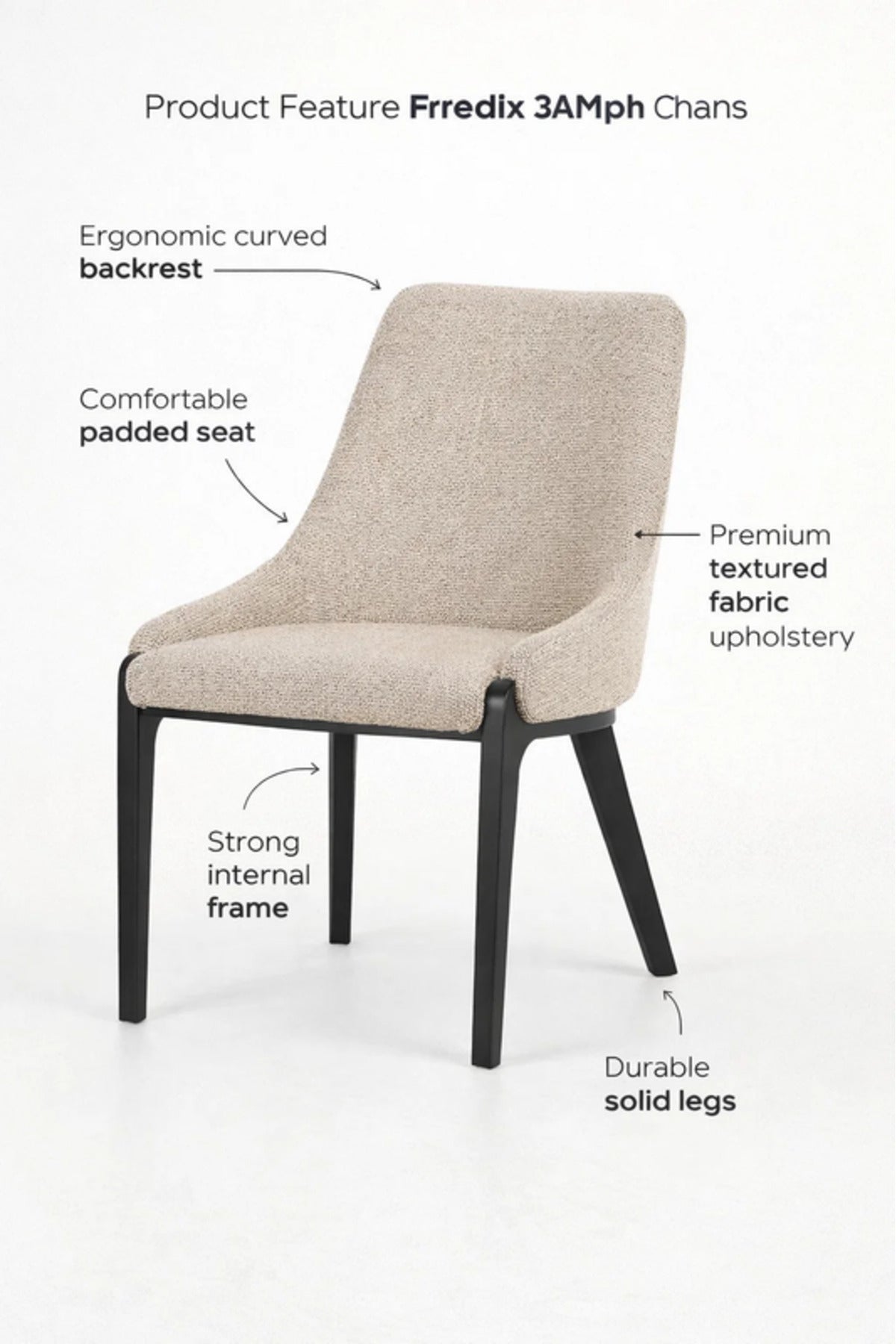 Modern Beige Fabric Dining Chair with Black Wooden Legs for Dining Room Seating