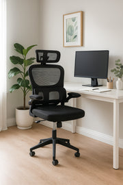 Black Ergonomic Office Chair Ð Adjustable Mesh Swivel Chair with Headrest and Lumbar Support