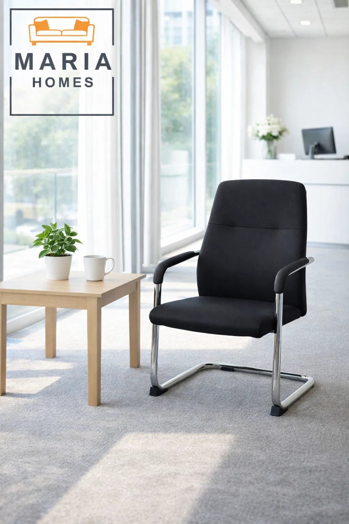 Black Visitor Chair with Armrests Ð Comfortable Office Guest & Waiting Chair
