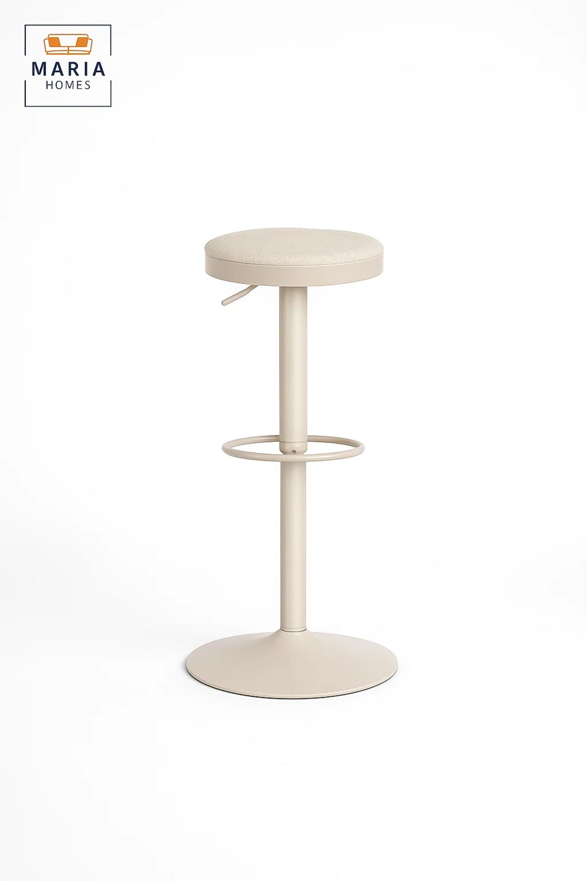 Modern Adjustable Bar Stool Beige Round Seat with Footrest