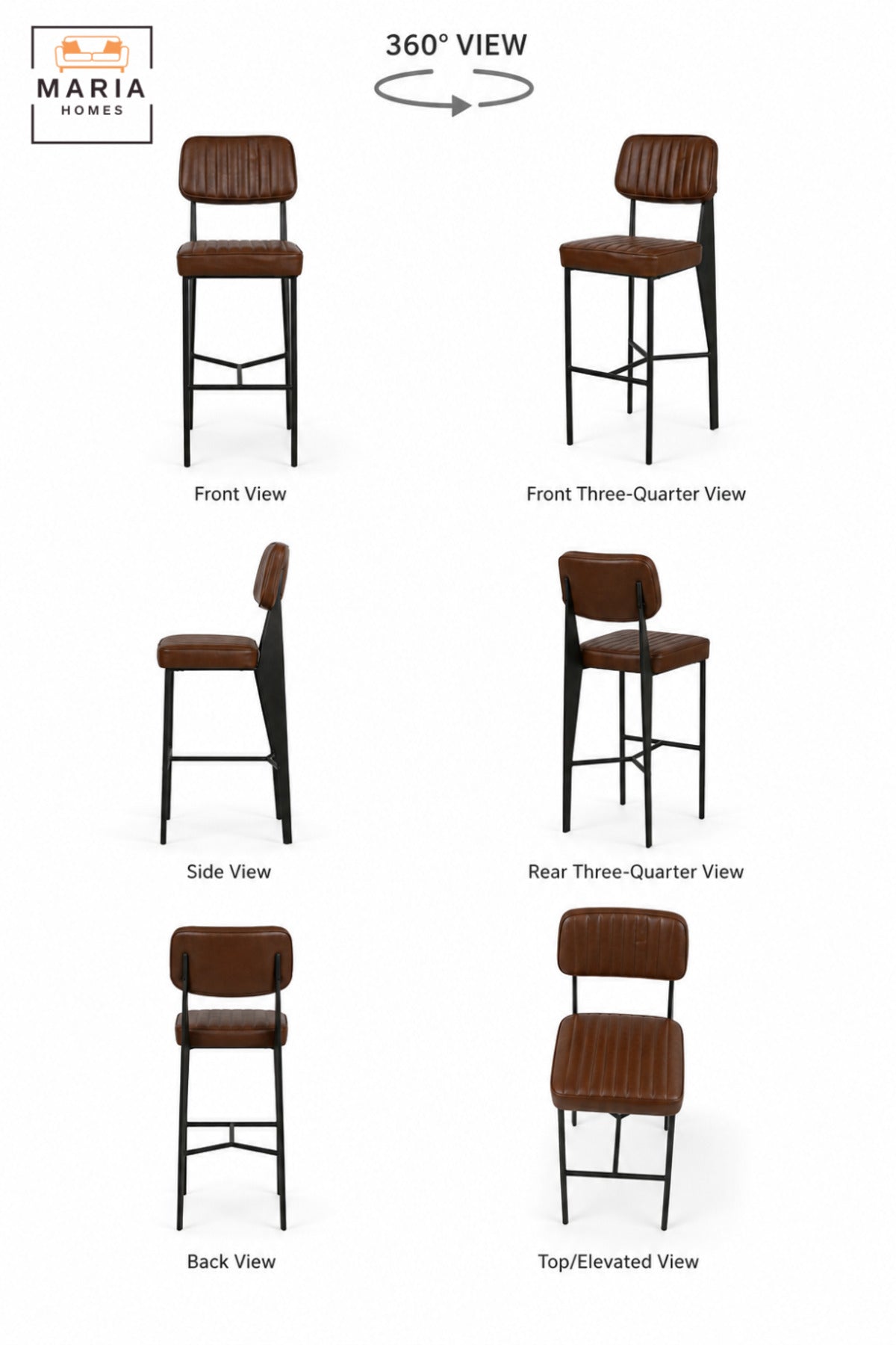 Modern Upholstered Bar Stool with Padded Ribbed Seat, Supportive Backrest and Integrated Footrest | High Kitchen Counter Chair for Café and Dining
